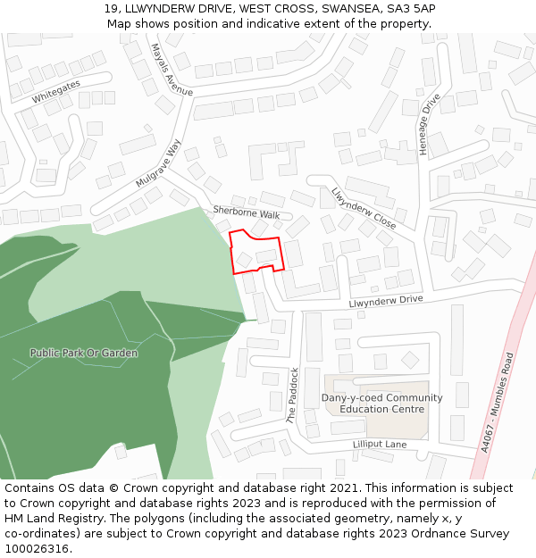 19, LLWYNDERW DRIVE, WEST CROSS, SWANSEA, SA3 5AP: Location map and indicative extent of plot