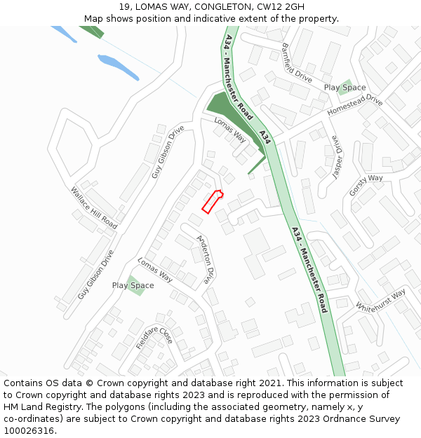 19, LOMAS WAY, CONGLETON, CW12 2GH: Location map and indicative extent of plot