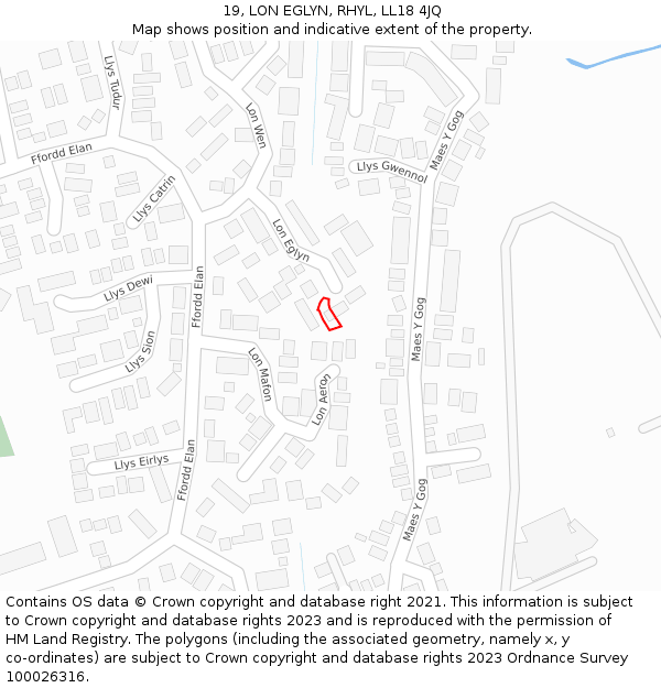 19, LON EGLYN, RHYL, LL18 4JQ: Location map and indicative extent of plot