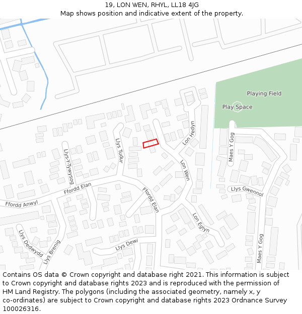 19, LON WEN, RHYL, LL18 4JG: Location map and indicative extent of plot