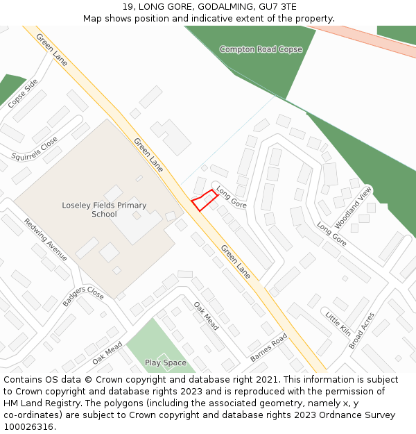 19, LONG GORE, GODALMING, GU7 3TE: Location map and indicative extent of plot