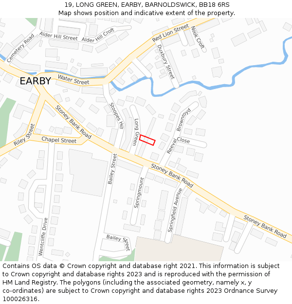 19, LONG GREEN, EARBY, BARNOLDSWICK, BB18 6RS: Location map and indicative extent of plot