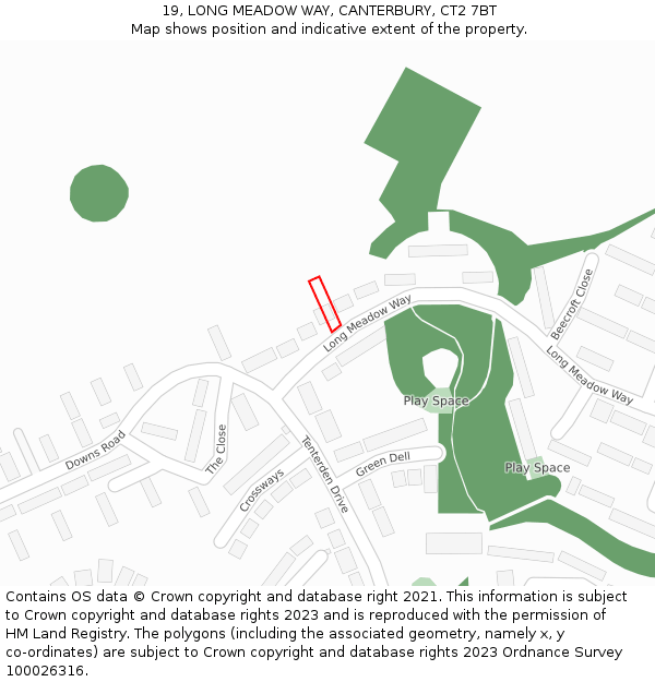 19, LONG MEADOW WAY, CANTERBURY, CT2 7BT: Location map and indicative extent of plot