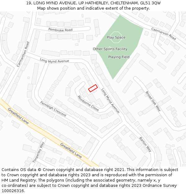 19, LONG MYND AVENUE, UP HATHERLEY, CHELTENHAM, GL51 3QW: Location map and indicative extent of plot