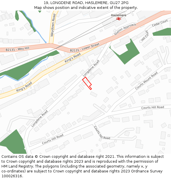 19, LONGDENE ROAD, HASLEMERE, GU27 2PG: Location map and indicative extent of plot