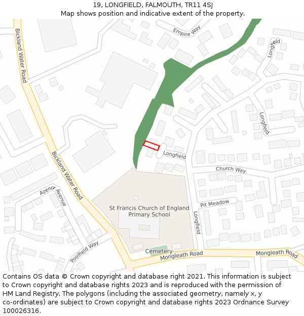 19, LONGFIELD, FALMOUTH, TR11 4SJ: Location map and indicative extent of plot