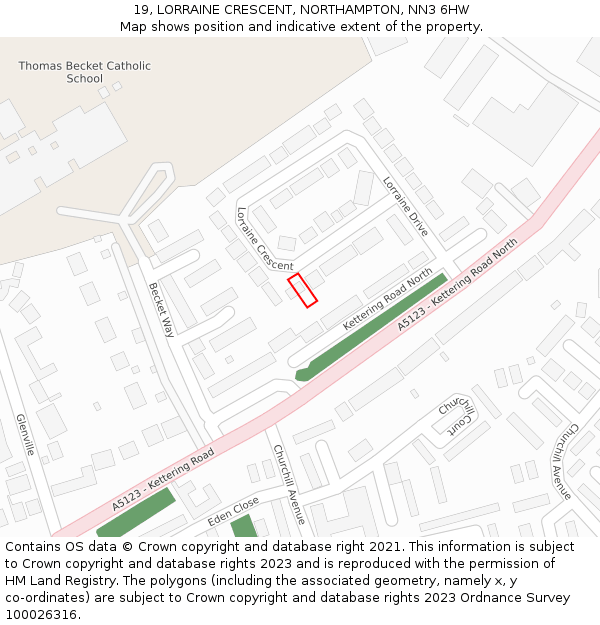 19, LORRAINE CRESCENT, NORTHAMPTON, NN3 6HW: Location map and indicative extent of plot