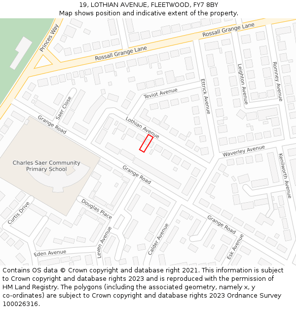 19, LOTHIAN AVENUE, FLEETWOOD, FY7 8BY: Location map and indicative extent of plot