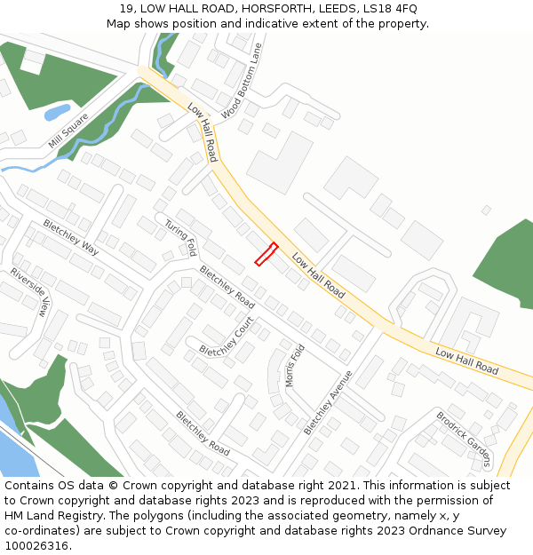 19, LOW HALL ROAD, HORSFORTH, LEEDS, LS18 4FQ: Location map and indicative extent of plot