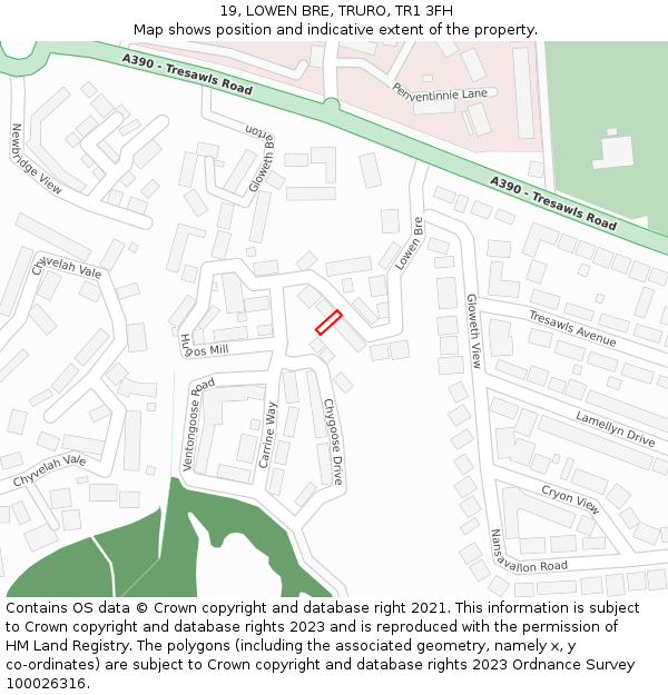 19, LOWEN BRE, TRURO, TR1 3FH: Location map and indicative extent of plot