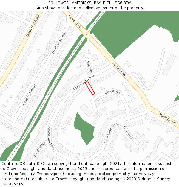 19, LOWER LAMBRICKS, RAYLEIGH, SS6 8DA: Location map and indicative extent of plot