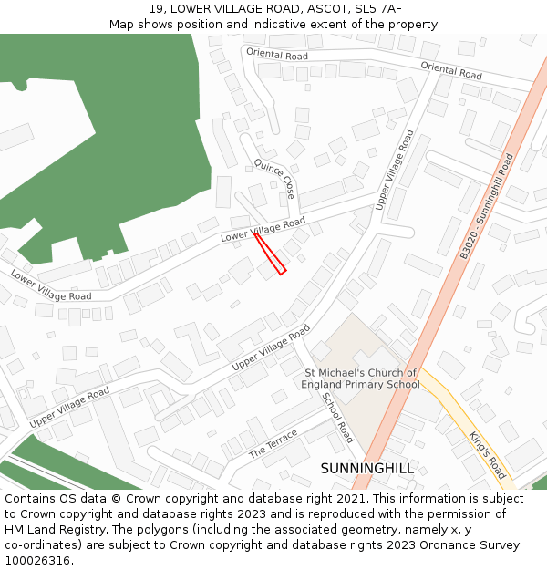 19, LOWER VILLAGE ROAD, ASCOT, SL5 7AF: Location map and indicative extent of plot