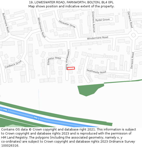 19, LOWESWATER ROAD, FARNWORTH, BOLTON, BL4 0PL: Location map and indicative extent of plot