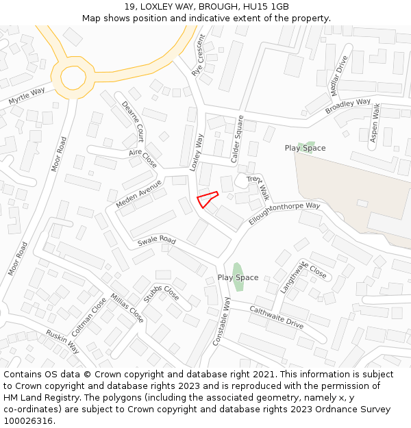 19, LOXLEY WAY, BROUGH, HU15 1GB: Location map and indicative extent of plot