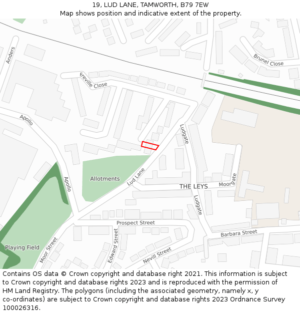 19, LUD LANE, TAMWORTH, B79 7EW: Location map and indicative extent of plot