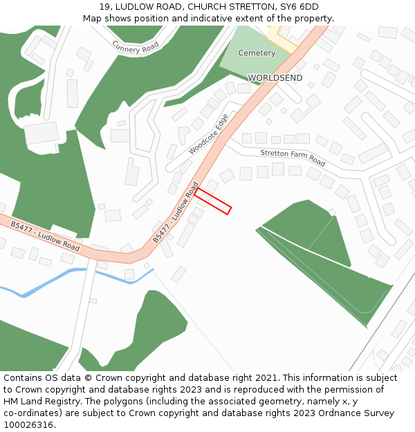 19, LUDLOW ROAD, CHURCH STRETTON, SY6 6DD: Location map and indicative extent of plot