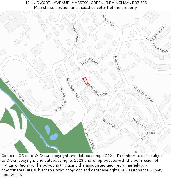 19, LUDWORTH AVENUE, MARSTON GREEN, BIRMINGHAM, B37 7FS: Location map and indicative extent of plot