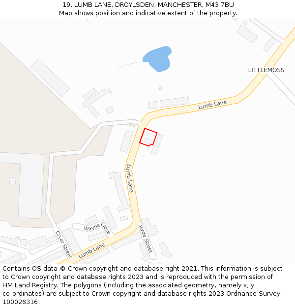 19, LUMB LANE, DROYLSDEN, MANCHESTER, M43 7BU: Location map and indicative extent of plot