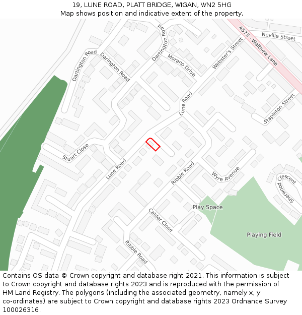 19, LUNE ROAD, PLATT BRIDGE, WIGAN, WN2 5HG: Location map and indicative extent of plot