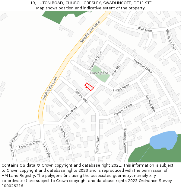 19, LUTON ROAD, CHURCH GRESLEY, SWADLINCOTE, DE11 9TF: Location map and indicative extent of plot