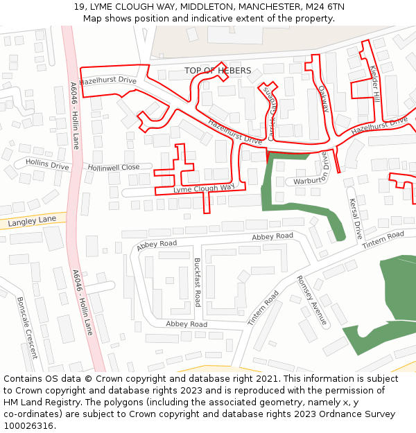 19, LYME CLOUGH WAY, MIDDLETON, MANCHESTER, M24 6TN: Location map and indicative extent of plot