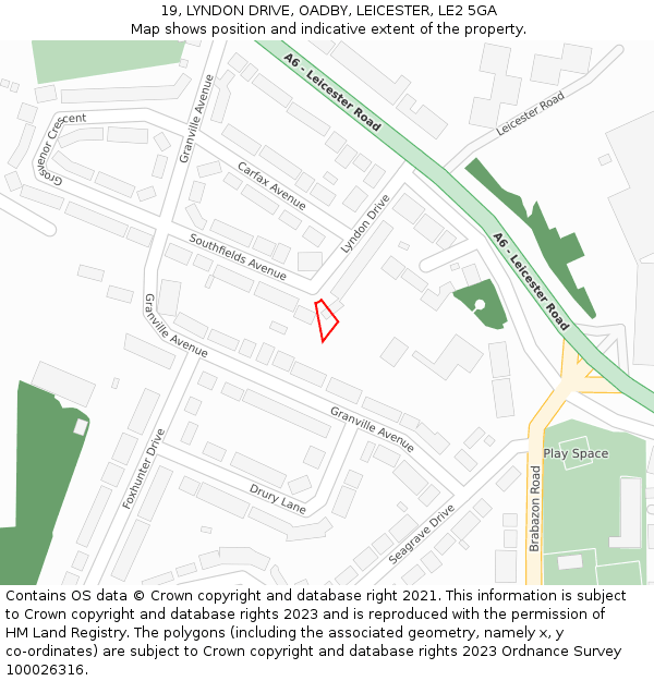 19, LYNDON DRIVE, OADBY, LEICESTER, LE2 5GA: Location map and indicative extent of plot