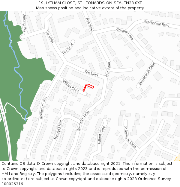 19, LYTHAM CLOSE, ST LEONARDS-ON-SEA, TN38 0XE: Location map and indicative extent of plot
