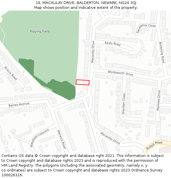 19, MACAULAY DRIVE, BALDERTON, NEWARK, NG24 3QJ: Location map and indicative extent of plot