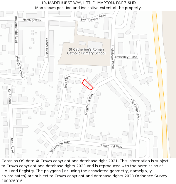 19, MADEHURST WAY, LITTLEHAMPTON, BN17 6HD: Location map and indicative extent of plot