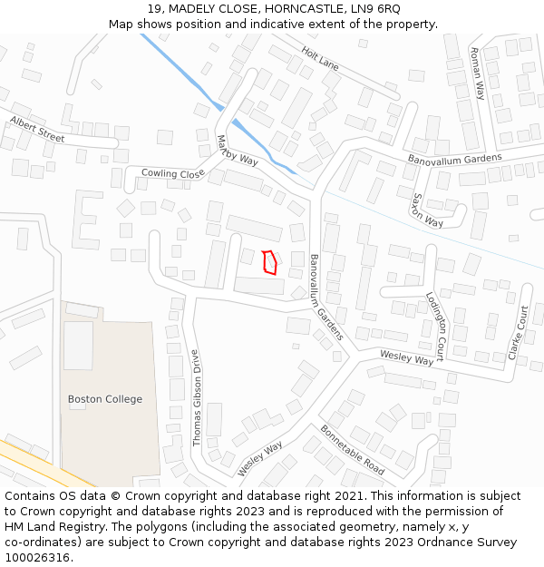 19, MADELY CLOSE, HORNCASTLE, LN9 6RQ: Location map and indicative extent of plot