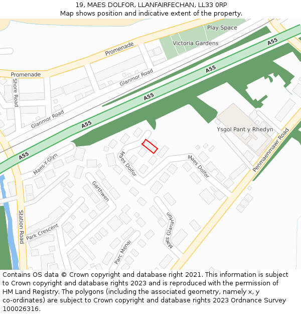 19, MAES DOLFOR, LLANFAIRFECHAN, LL33 0RP: Location map and indicative extent of plot