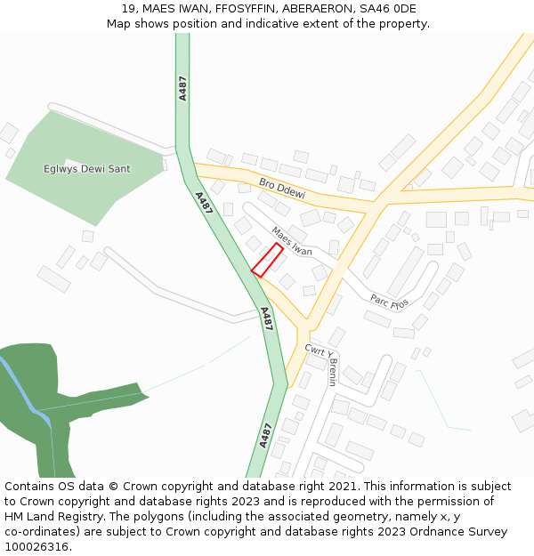 19, MAES IWAN, FFOSYFFIN, ABERAERON, SA46 0DE: Location map and indicative extent of plot