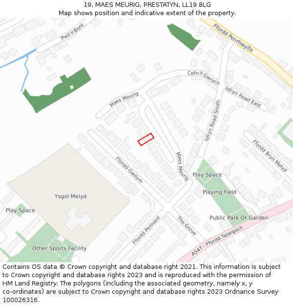 19, MAES MEURIG, PRESTATYN, LL19 8LG: Location map and indicative extent of plot