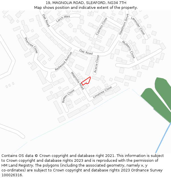 19, MAGNOLIA ROAD, SLEAFORD, NG34 7TH: Location map and indicative extent of plot