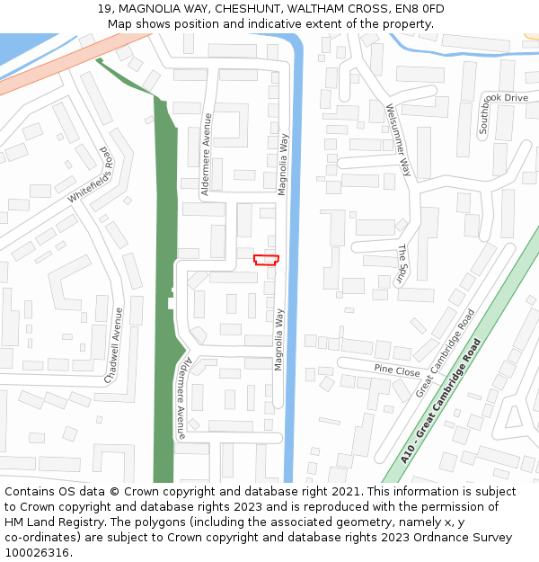 19, MAGNOLIA WAY, CHESHUNT, WALTHAM CROSS, EN8 0FD: Location map and indicative extent of plot