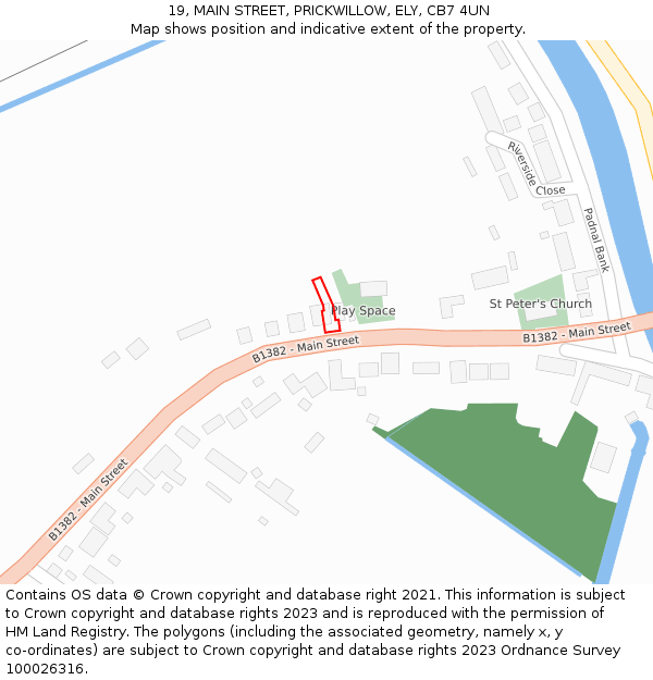 19, MAIN STREET, PRICKWILLOW, ELY, CB7 4UN: Location map and indicative extent of plot