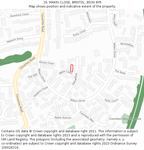 19, MAKIN CLOSE, BRISTOL, BS30 8YR: Location map and indicative extent of plot