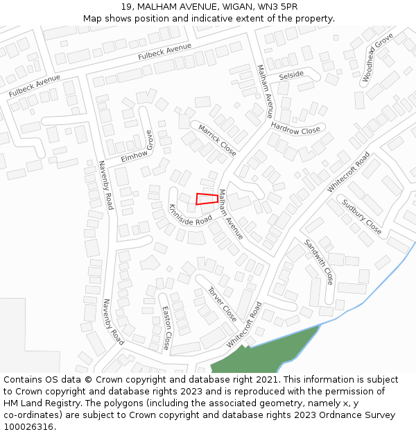 19, MALHAM AVENUE, WIGAN, WN3 5PR: Location map and indicative extent of plot