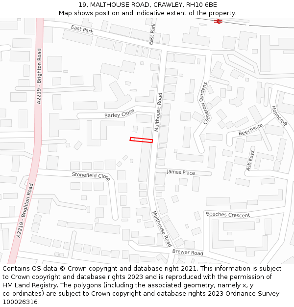 19, MALTHOUSE ROAD, CRAWLEY, RH10 6BE: Location map and indicative extent of plot