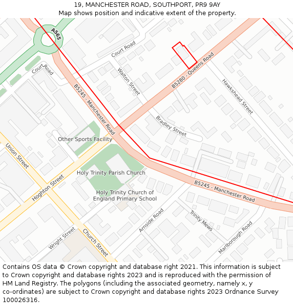 19, MANCHESTER ROAD, SOUTHPORT, PR9 9AY: Location map and indicative extent of plot