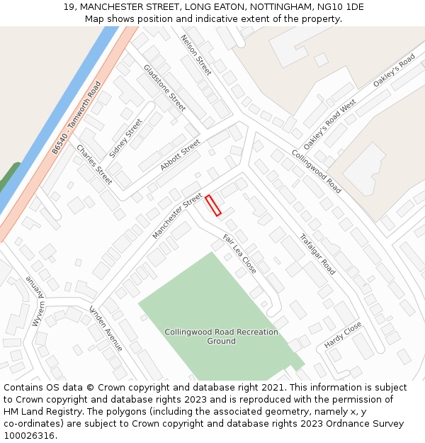 19, MANCHESTER STREET, LONG EATON, NOTTINGHAM, NG10 1DE: Location map and indicative extent of plot