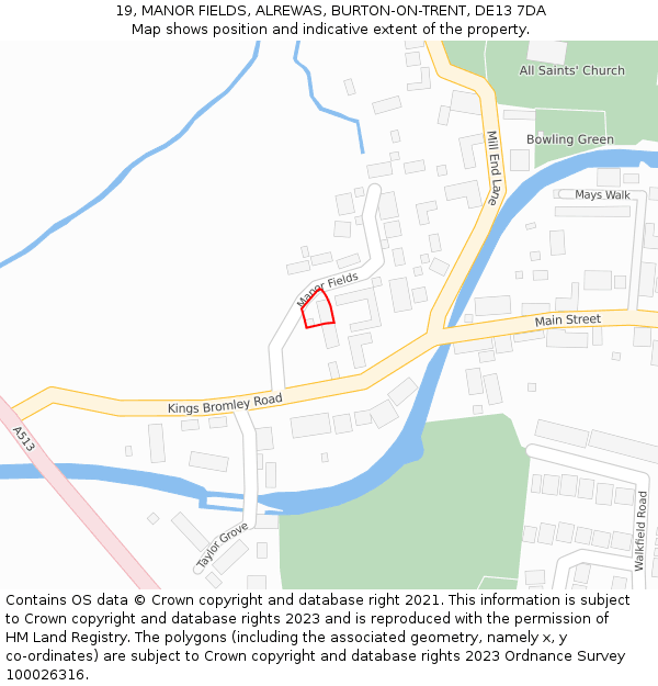 19, MANOR FIELDS, ALREWAS, BURTON-ON-TRENT, DE13 7DA: Location map and indicative extent of plot