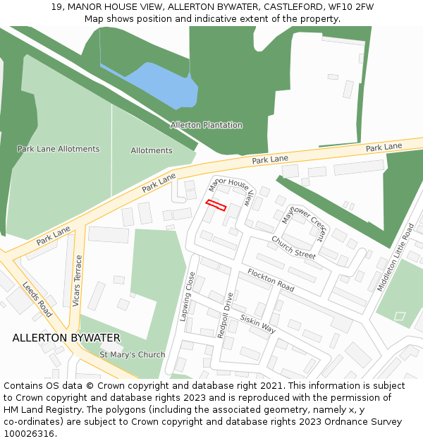 19, MANOR HOUSE VIEW, ALLERTON BYWATER, CASTLEFORD, WF10 2FW: Location map and indicative extent of plot