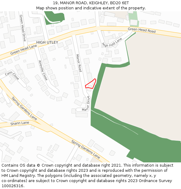 19, MANOR ROAD, KEIGHLEY, BD20 6ET: Location map and indicative extent of plot