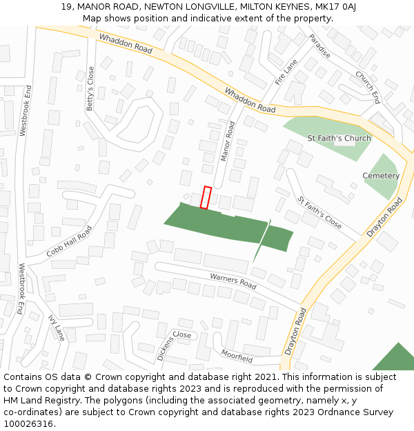 19, MANOR ROAD, NEWTON LONGVILLE, MILTON KEYNES, MK17 0AJ: Location map and indicative extent of plot
