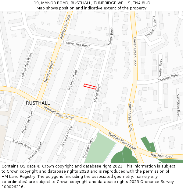 19, MANOR ROAD, RUSTHALL, TUNBRIDGE WELLS, TN4 8UD: Location map and indicative extent of plot