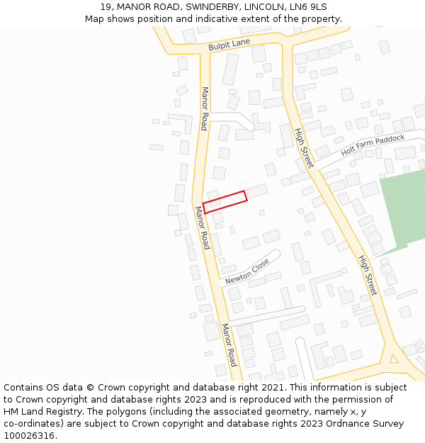 19, MANOR ROAD, SWINDERBY, LINCOLN, LN6 9LS: Location map and indicative extent of plot