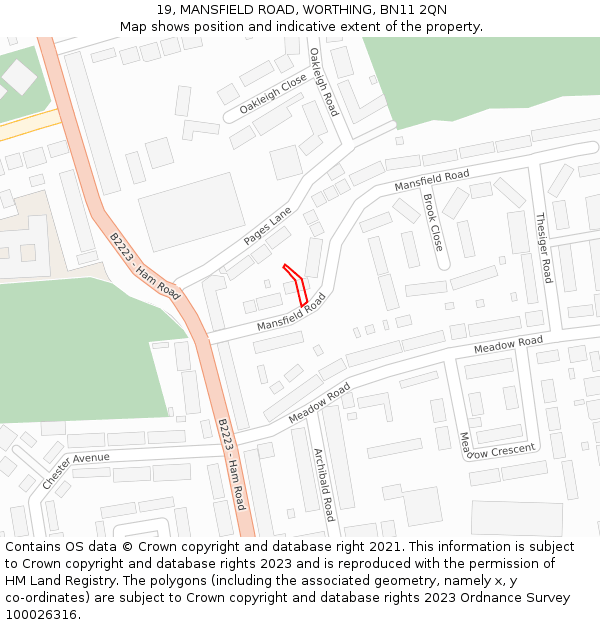 19, MANSFIELD ROAD, WORTHING, BN11 2QN: Location map and indicative extent of plot