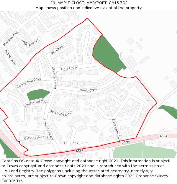 19, MAPLE CLOSE, MARYPORT, CA15 7DF: Location map and indicative extent of plot