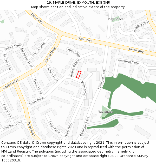 19, MAPLE DRIVE, EXMOUTH, EX8 5NR: Location map and indicative extent of plot